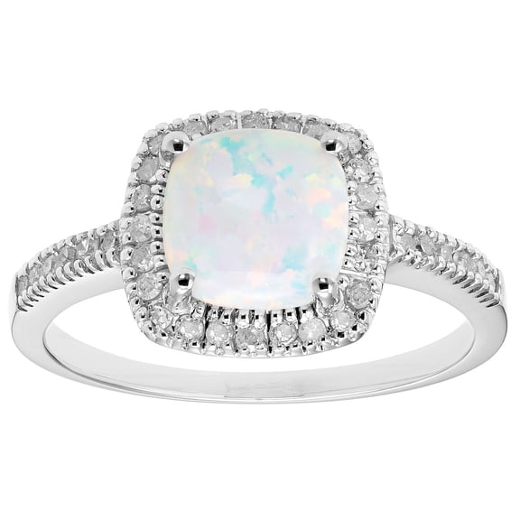 Cushion Cut Gemstone & 0.18 CT.T.W. Halo Diamond Ring in 14K Gold