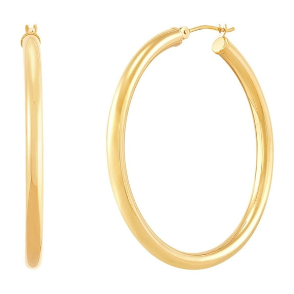 High Polish Round Tube Hoop Earrings in 14K Gold