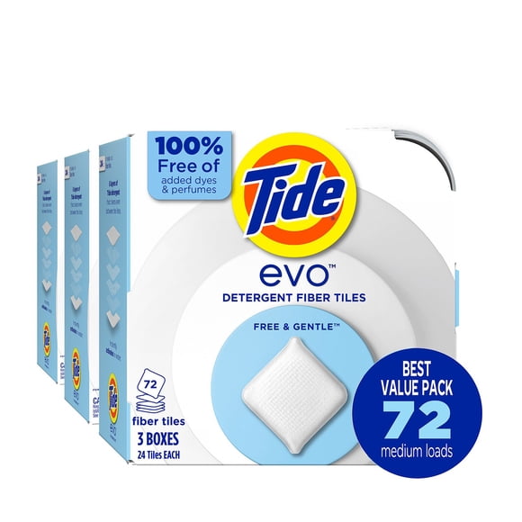 Tide Evo Laundry Detergent Fiber Tiles, Free & Gentle, 72 ct.