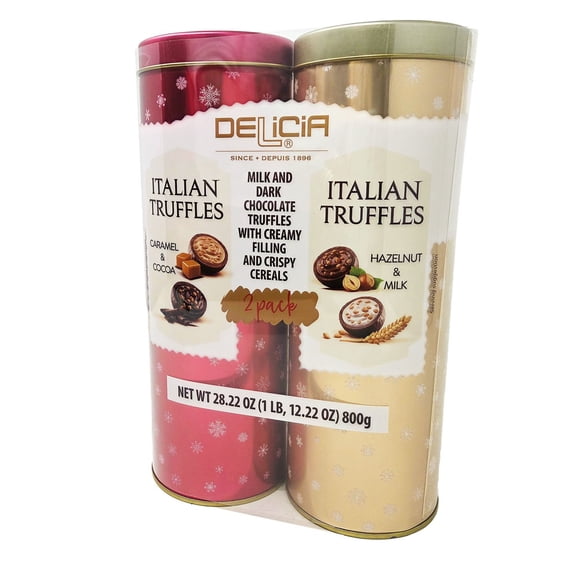 Delicia Fine Italian Chocolate Truffles 2-Pack Gift Tins, 28.2oz