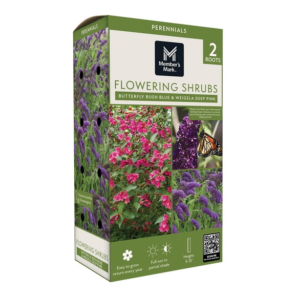 Member's Mark Buddleia & Weigela Butterfly Bush Blue & Weigela Deep Pink Dormant Bulbs, 2pk
