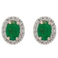 thumbnail image 2 of Oval Cut Genuine Gemstone & 0.16 CT.T.W. Diamond Halo Stud Earrings in 14K Gold, 2 of 3