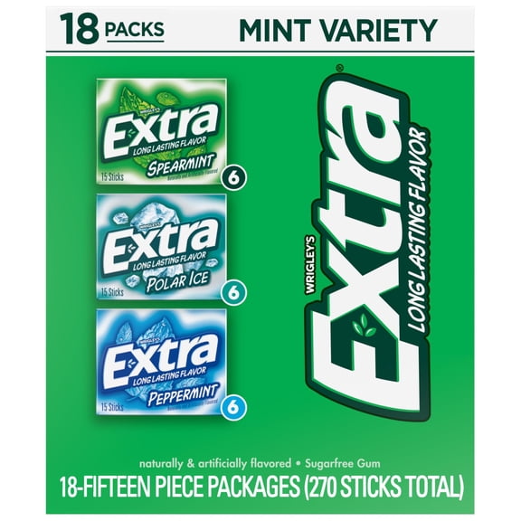 Extra Mint Sugar Free Chewing Gum, Variety Pack, 15 pcs., 18 pk.