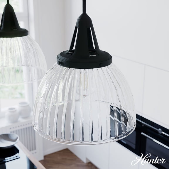 Hunter Cypress Grove with Clear Holophane Glass 1 Light Pendant Ceiling Light Fixture
