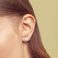thumbnail image 4 of Cushion Cut Gemstone and 0.15 CT. T.W. Halo Diamond Stud Earrings in 14K Gold, 4 of 5