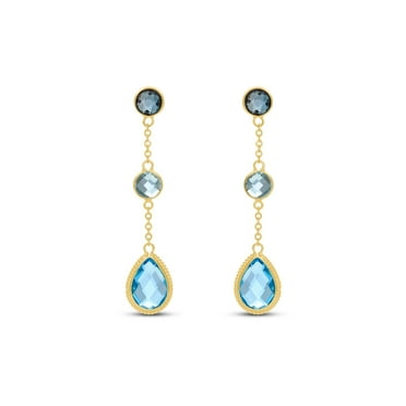 Round & Pear Cut Multi-Gemstone Earrings in 14K Gold