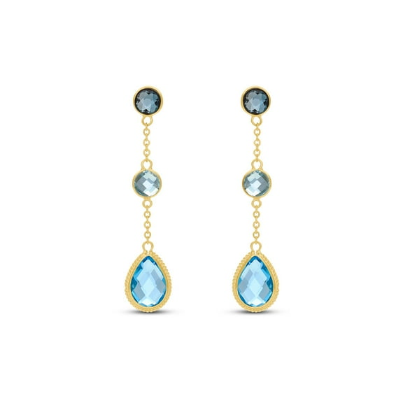 Round & Pear Cut Multi-Gemstone Earrings in 14K Gold