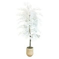 thumbnail image 1 of Faux 72" White Ficus in White Handwoven Basket, 1 of 5