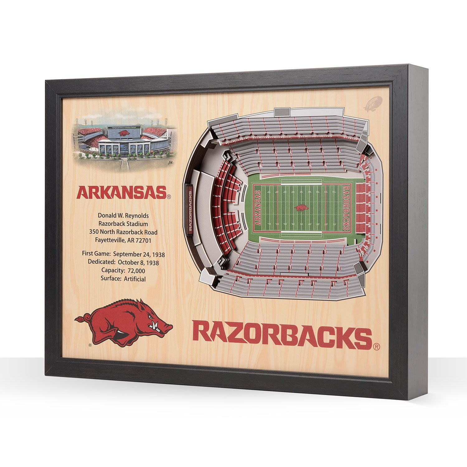 YouTheFan Arkansas Razorbacks 25-Layer Football Stadium View 3D