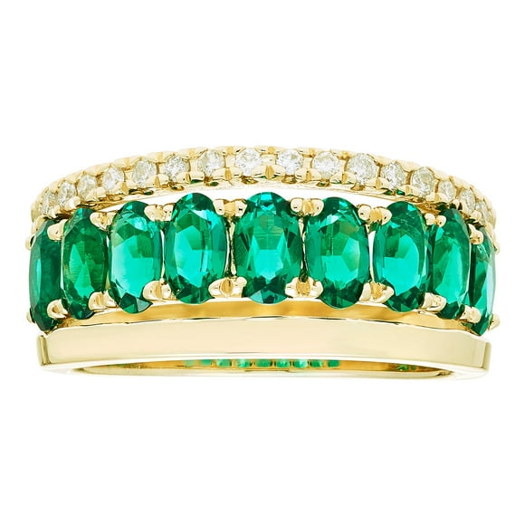 Lab Created Oval Cut Gemstone and .18 CTTW Diamond Stack Ring in 14K Gold