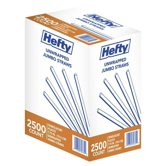 Hefty Jumbo Translucent Unwrapped Plastic Straws, 7.75", 2500 ct.