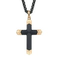 thumbnail image 1 of Spartan Men's Carbon Fiber Black and Rose Gold IP Stainless Steel Cross Pendant 24", 1 of 3