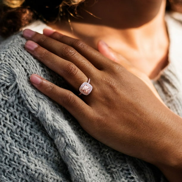 Morganite and Diamond Accent Double Halo Ring in 14K Gold