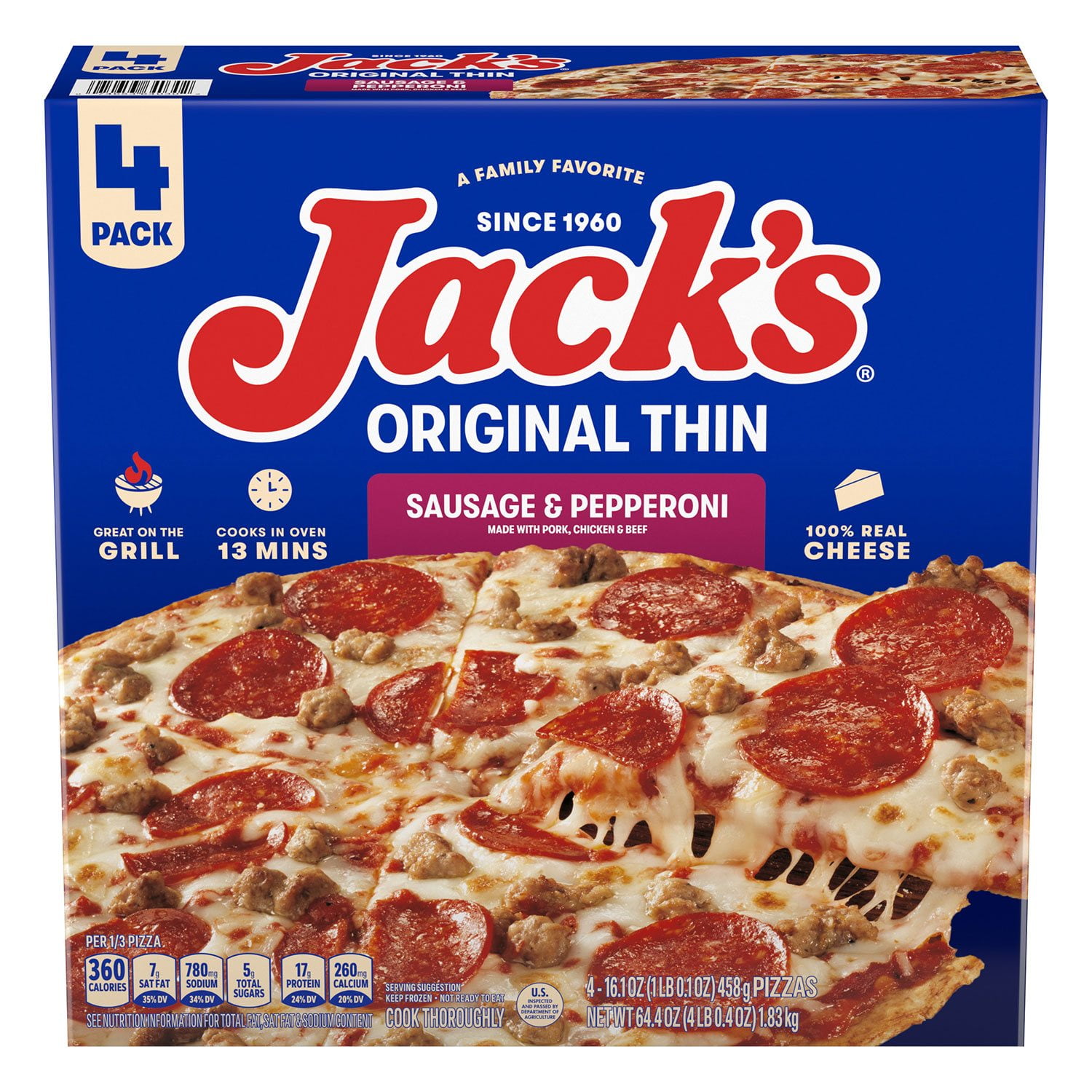 Jack's Original Thin Sausage Pepperoni Frozen Pizza 4 pk