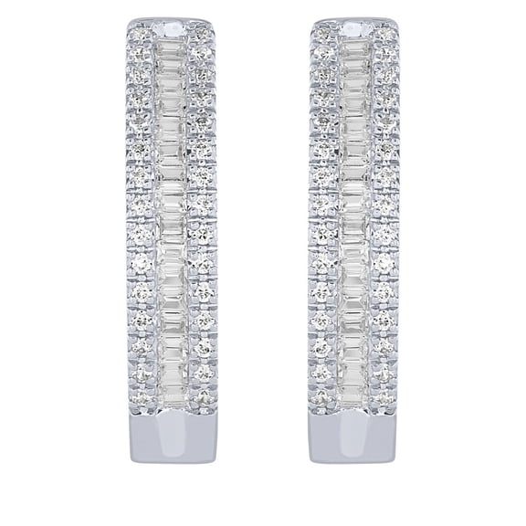 0.46 CT. T.W. Baguette & Round Cut Diamond Hoop Earrings in 14K Gold