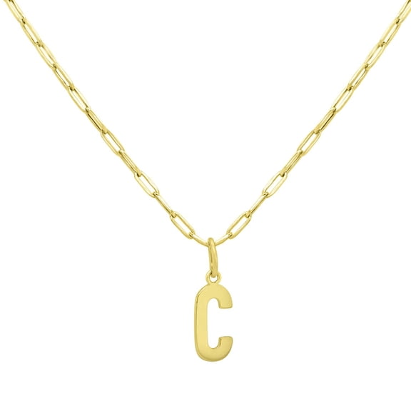 Initial Paperclip Chain Pendant Necklace in 14K Gold