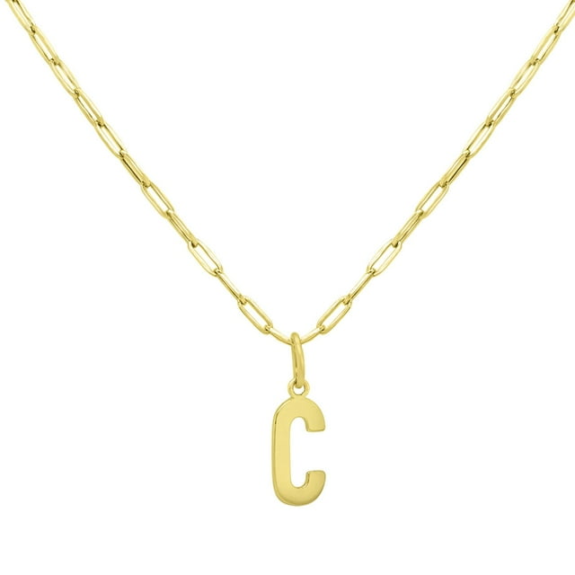Initial Paperclip Chain Pendant Necklace in 14K Gold