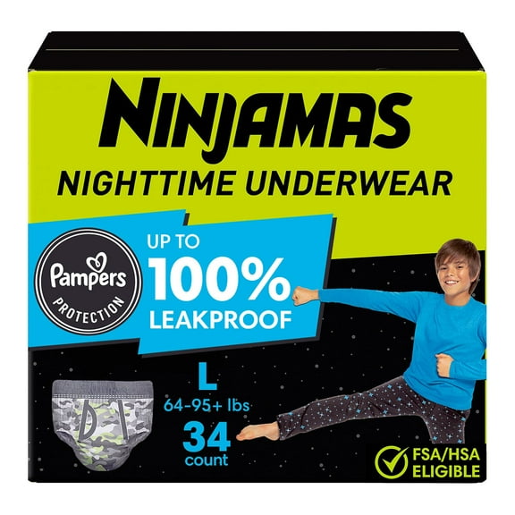 Ninjamas Nighttime Bedwetting Underwear for Boys, Sizes Small - Extra Large