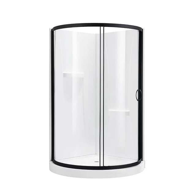 Breeze 36” x 36” x 77” Corner Shower Kit with Clear Glass, Walls, Base and Hardware