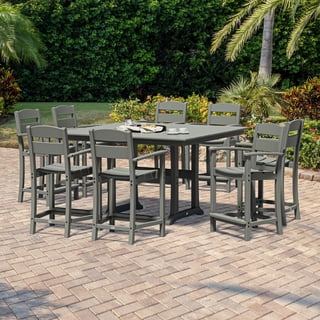 POLYWOOD Gulf Shores Farmhouse Trestle Counter Arm Chair Set, 9pc