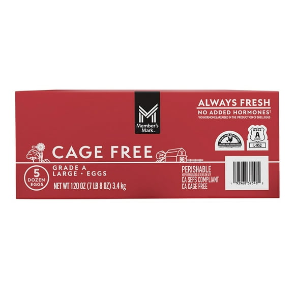 Member's Mark Cage Free Grade A White Eggs, 5 Dozen