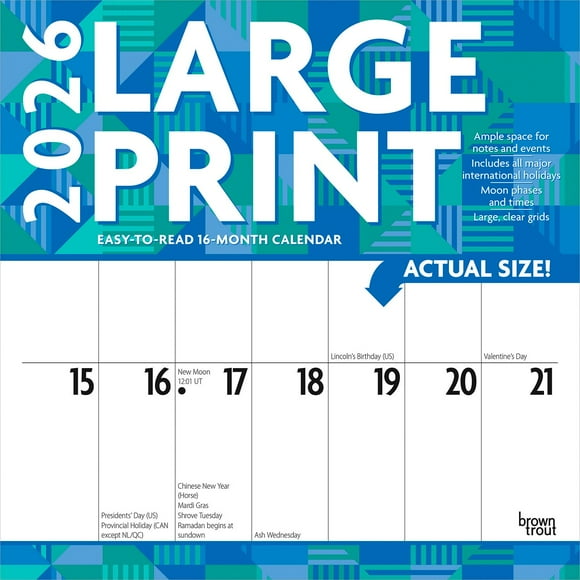 Large Print Matte Paper 2026 Plastic-Free Calendar
