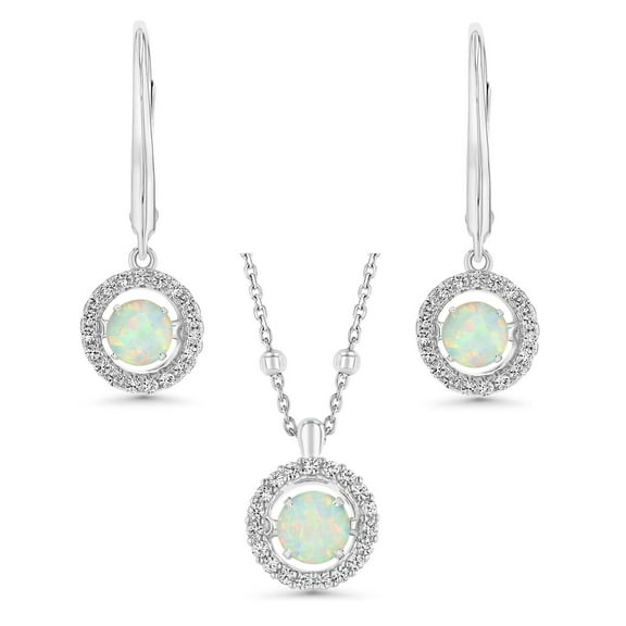 Round Cut Lab Created Gemstone Dancing Pendant & Earring Set in Sterling Silver