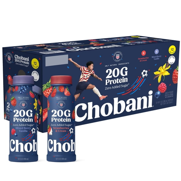 Chobani 20G Protein Lowfat Greek Yogurt Drink, Variety Pack, 10 fl. oz., 12 ct.