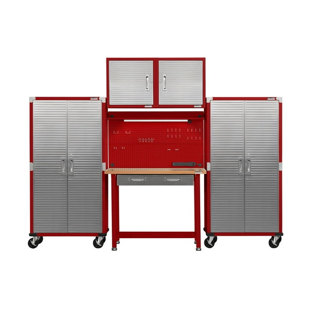 Seville Classics UltraHD 5-Piece Steel Garage Cabinet Storage Set With Pegboard Workbench, 10' Wide