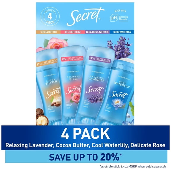 Secret Fresh Invisible Solid Antiperspirant Deodorant, Variety Pack, 2.6 oz., 4 pk.
