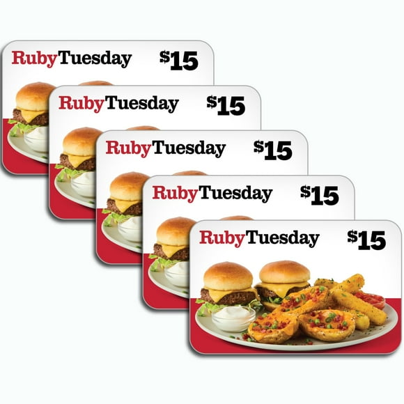 Ruby Tuesday $75 Gift Card Multi-Pack, 5 x $15