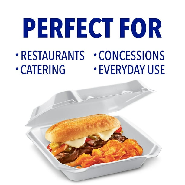 Hefty Supreme Foam Hinged Lid Container, 1-Compartment, 125 ct