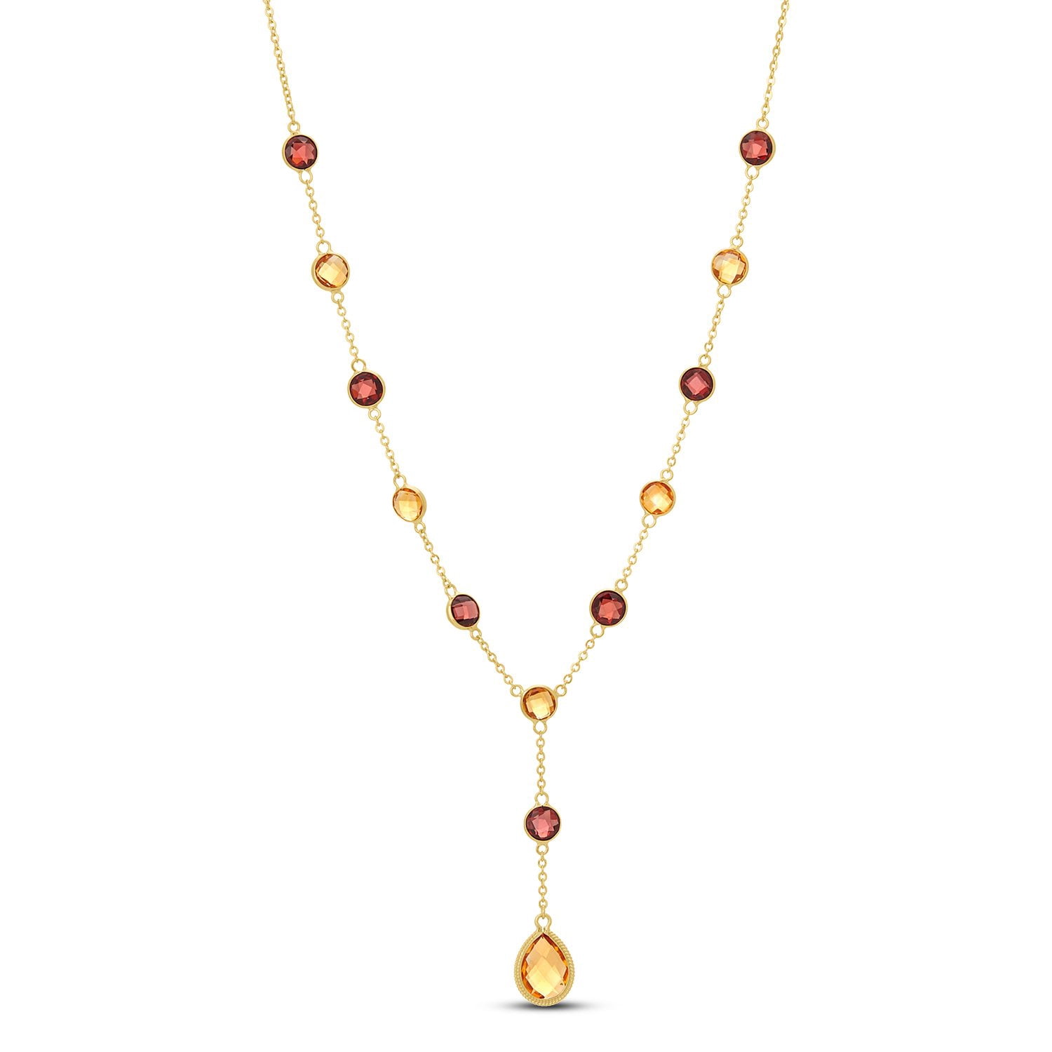 Round & Pear Cut Multi-Gemstone Lariat Necklace in 14K Gold