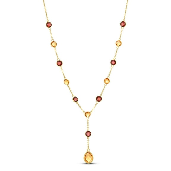 Round & Pear Cut Multi-Gemstone Lariat Necklace in 14K Gold