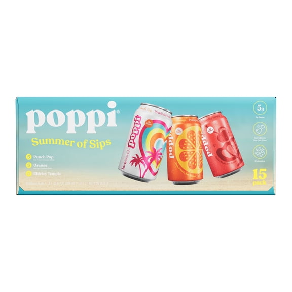 poppi Prebiotic Soda Summer of Sips Variety Pack, 12 fl. oz., 15 pk.