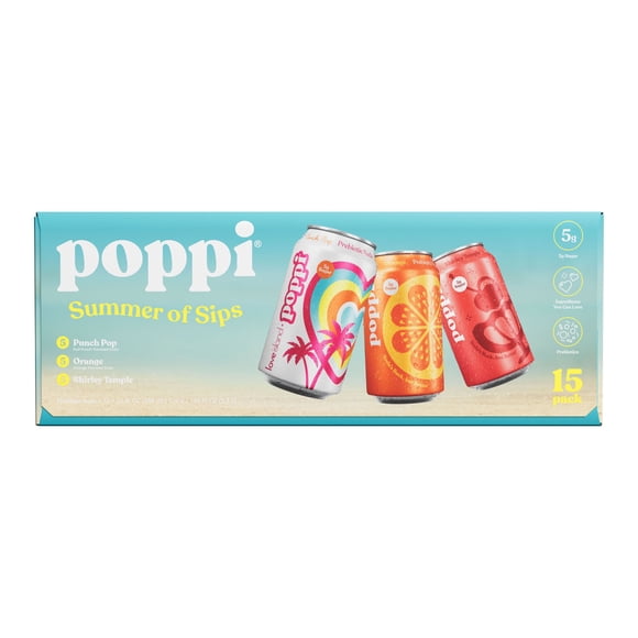 poppi Prebiotic Soda Summer of Sips Variety Pack, 12 fl. oz., 15 pk.