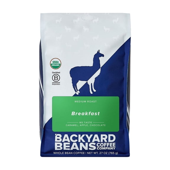 Backyard Beans Medium Roast Organic Whole Bean Coffee, Breakfast Blend, 27 oz.