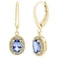 thumbnail image 1 of Oval Cut Genuine Gemstone and 0.16 CT. T.W. Diamond Dangle Earrings in 14K Gold, 1 of 4