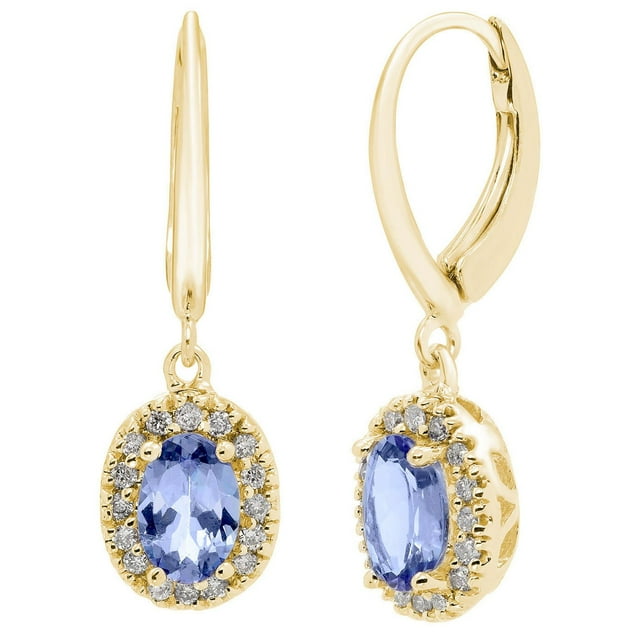 Oval Cut Genuine Gemstone and 0.16 CT. T.W. Diamond Dangle Earrings in 14K Gold