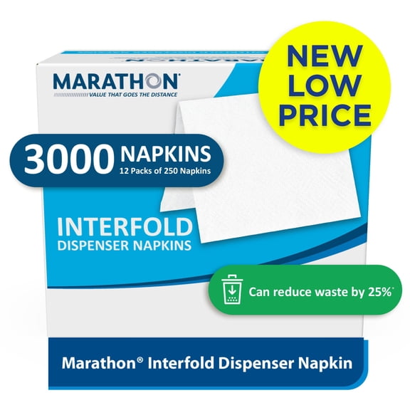 Marathon Interfold 1-Ply White Dispenser Napkins, 12 pk., 250 napkins/pk.