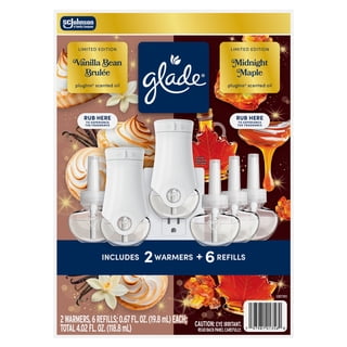 Glade PlugIns Scented Oil, Air Freshener, Vanilla Bean Brulee & Midnight Maple, 2 Warmers + 6 Refills, 0.67 oz. each