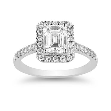 1.30 CT. T.W. Emerald Cut Halo Diamond Ring in 18K Gold
