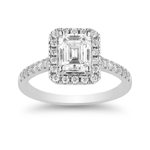 1.30 CT. T.W. Emerald Cut Halo Diamond Ring in 18K Gold