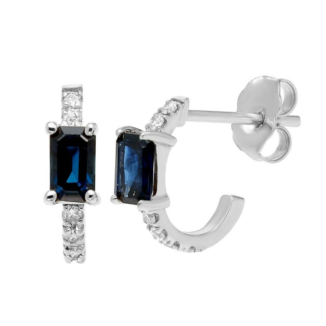 Emerald Cut Gemstone & 0.12 CT. TW Diamond Stud Earrings in 14K Gold