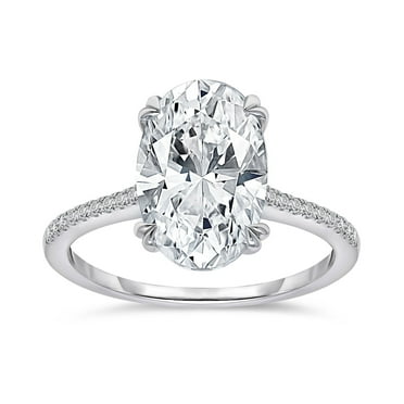Lab Created Oval Cut Solitaire Semi-Eternity Diamond Ring in 18K Gold