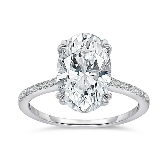Lab Created Oval Cut Solitaire Semi-Eternity Diamond Ring in 18K Gold