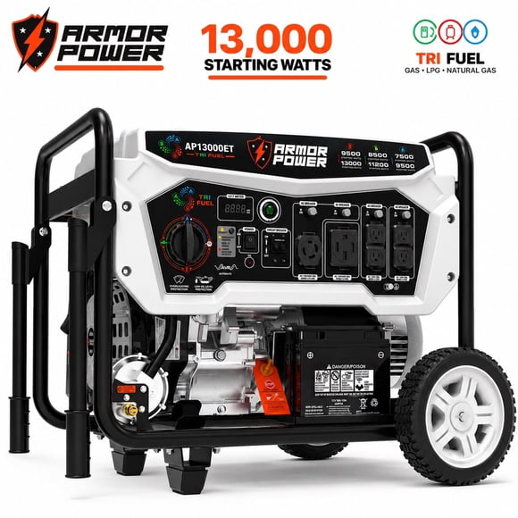 13,000 / 9,500 Watt Armor Power Tri-Fuel Portable Generator With ArmorShield CO Shutoff Remote Start With Mobility Kit