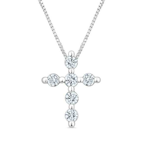 0.20 CT. T.W. Round Cut Diamond Cross Pendant Necklace in 14K Gold