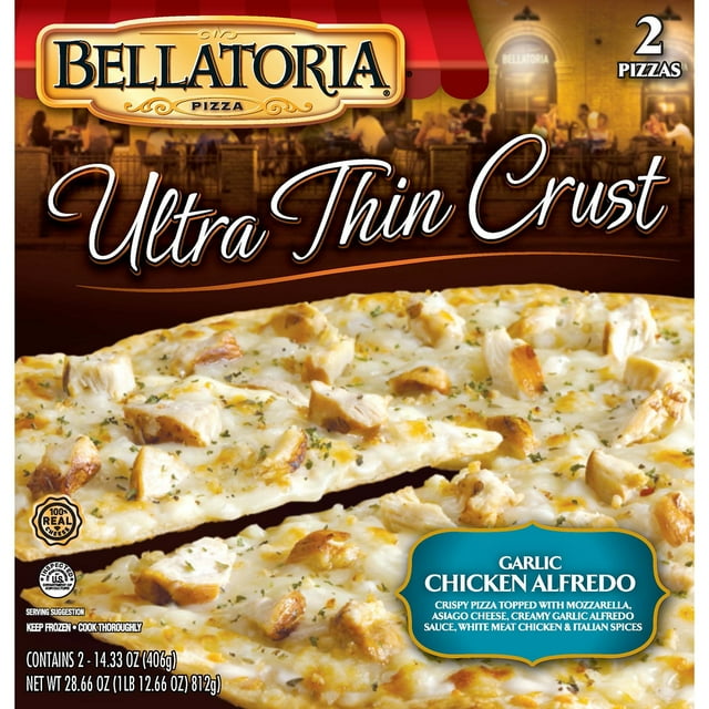 Bellatoria Ultra Thin Crust Garlic Chicken Alfredo Pizza, Frozen, 14.33 oz. each, 2 pk.