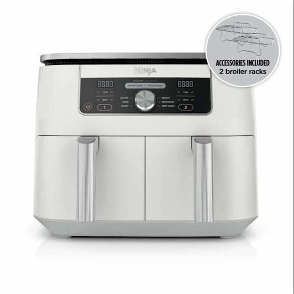 Ninja Foodi 6-in-1, 8-Quart 2 Basket Air Fryer with DualZone Technology & 2 Bonus Broiler Racks